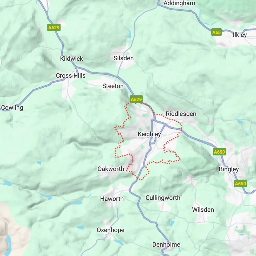 Airedale Gas Services - Keighley West Yorkshire gas boiler engineer - coverage area map
